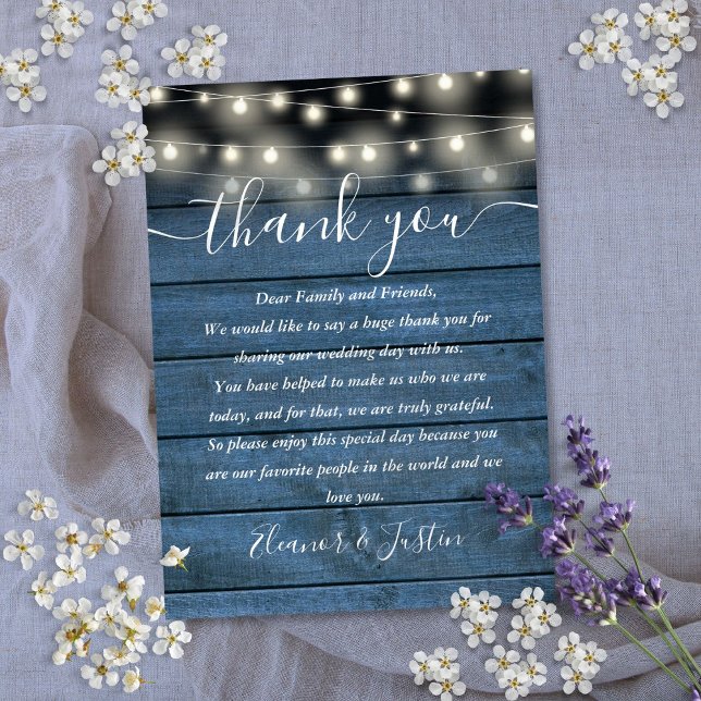 Blue Rustic Lights Hochzeit Danke Platzkarte (Blue Rustic Lights Wedding Thank You Place Card)