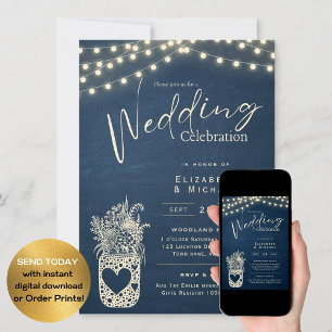Blue Rustic Mason Jar Wedding DIGITAL Print Einladung