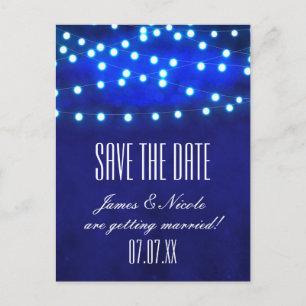 Blue Rustic Night String Lights Rett Date Postcard Ankündigungspostkarte
