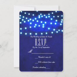 Blue Rustic Night String Lights Wedding RSVP Karte