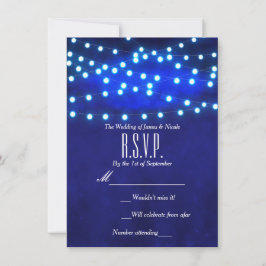 Blue Rustic Night String Lights Wedding RSVP Karte