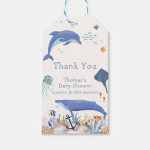 Blue Rustic Ocean Dolphin Whale Boy Baby Dusche Geschenkanhänger