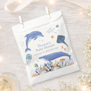 Blue Rustic Ocean Dolphin Whale Boy Baby Dusche Geschenktütchen