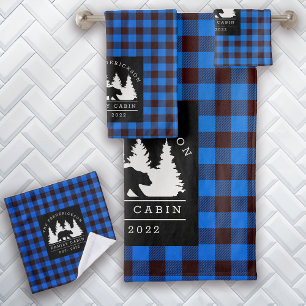 Blue Rustic Plaid Bear Woods Cabine de famille