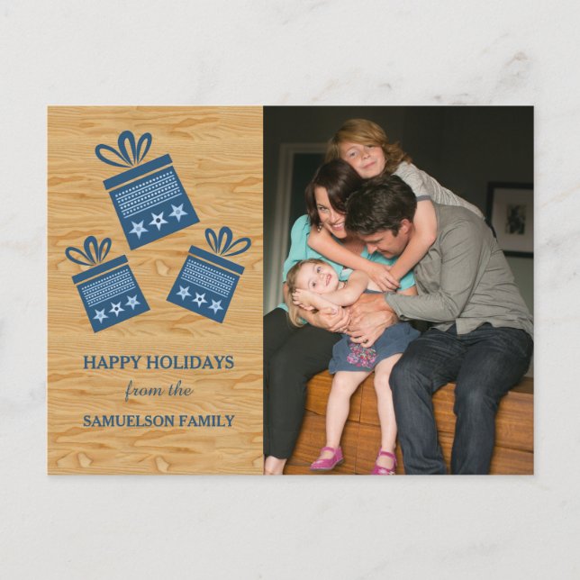 Blue Rustic Prestige Holiday Foto Postkarte (Vorderseite)