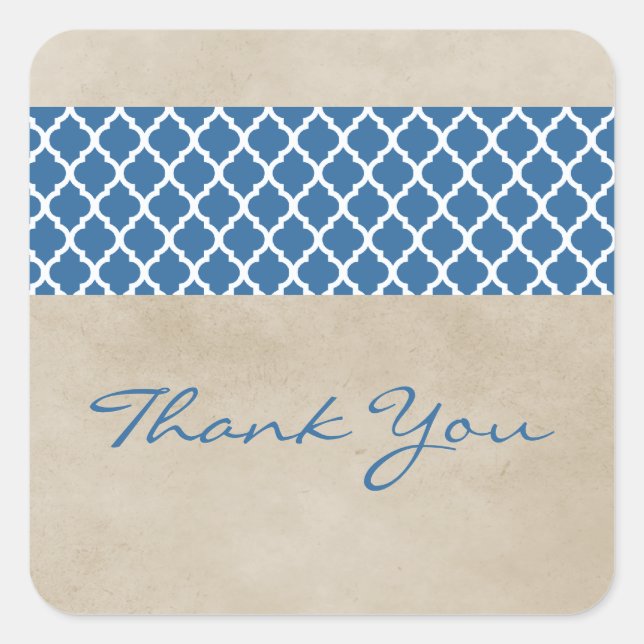 Blue Rustic Quatrefolie Danke Stickers (Vorderseite)