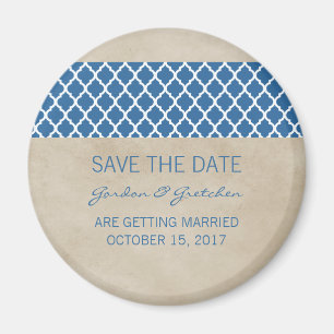 Blue Rustic Quatrefolie Speichern Sie das Date Mag Magnet