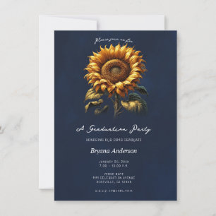 Blue Rustic Sunflower Graduation Party Einladung