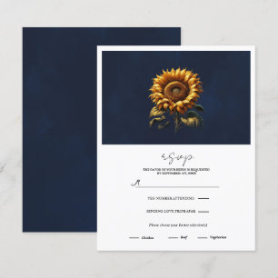 Blue Rustic Sunflower Wedding RSVP Einladung