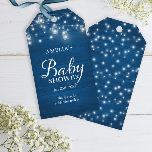 Blue Rustic Wood Mason Jars Lights Baby Dusche Geschenkanhänger