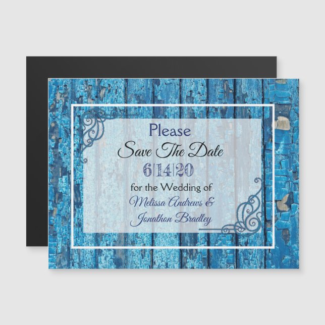 Blue Rustic Wood Save the Date Wedding Magnet (Vorne/Hinten)
