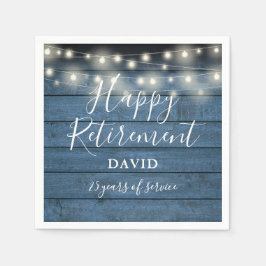 Blue Rustic Wood String Lights Retirement Party Serviette