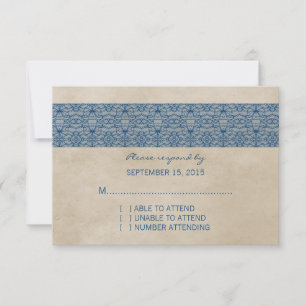 Blue Rustica Lace Response Card RSVP Karte