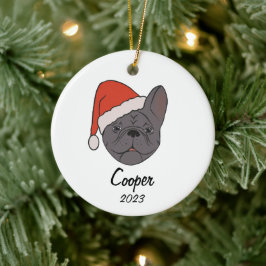 Blue Sable Frenchie Weihnachtsmannmütze Weihnachte Keramik Ornament