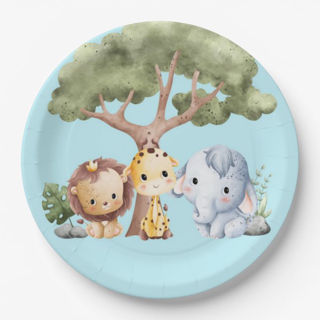 BLUE SAFARI BABY SHOWER PAPPTELLER (Vorderseite)