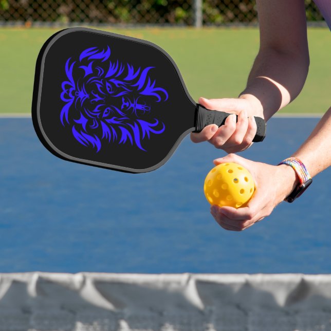 Blue Safari Lion Head Tribal Art Pickleball Schläger (InSitu)
