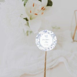Blue Safari Toile de Jouy | Babyparty Runder Aufkleber