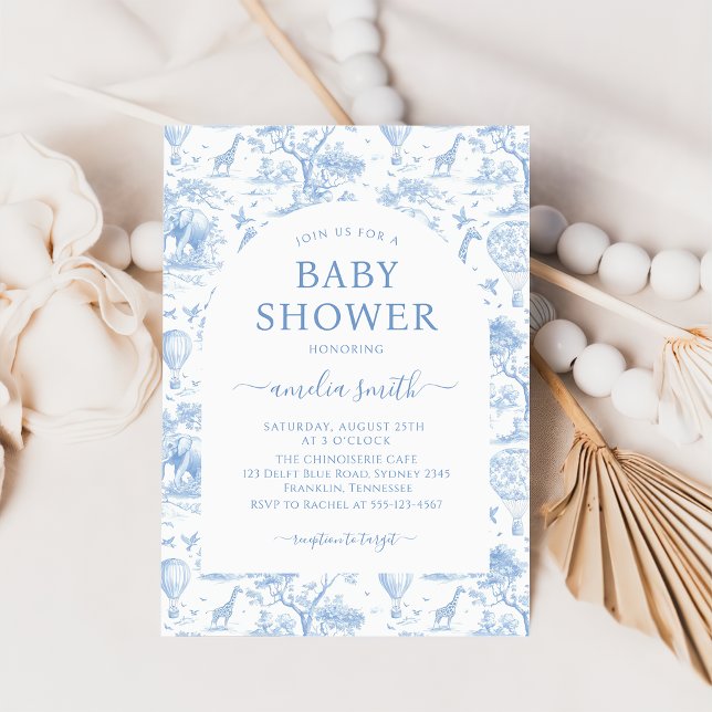 Blue Safari Toile De Jouy Boy Baby Dusche Einladung (Von Creator hochgeladen)