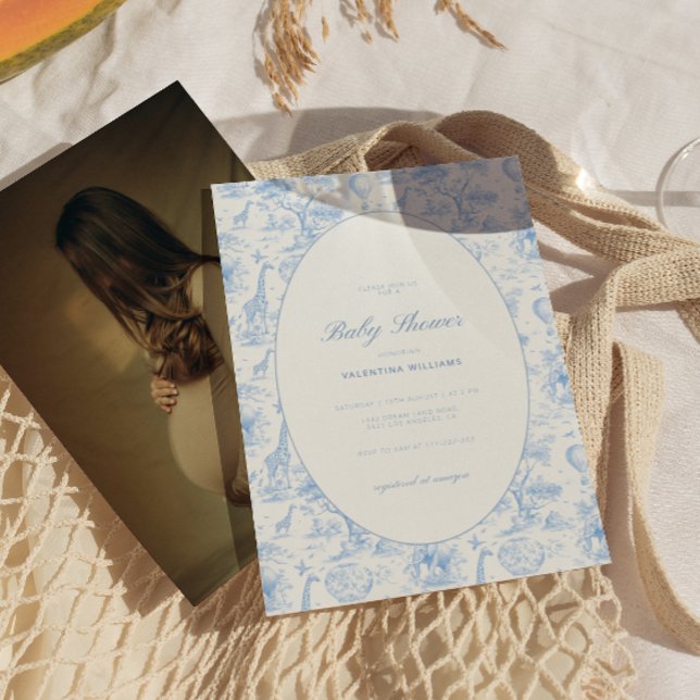 Blue Safari Toile De Jouy Boy Baby Shower  Einladung (Von Creator hochgeladen)