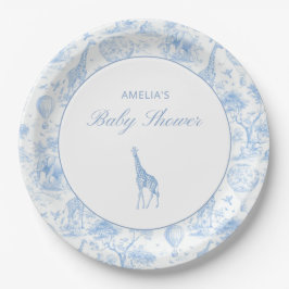 Blue Safari Toile De Jouy Boy Baby Shower Pappteller