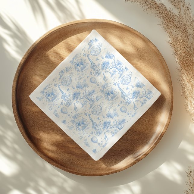 Blue Safari Toile De Jouy Boy Baby Shower Serviette (Von Creator hochgeladen)