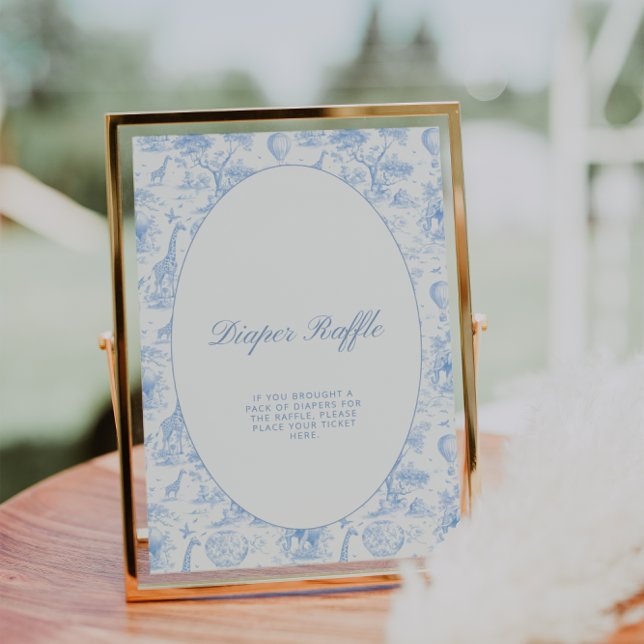 Blue Safari Toile de Jouy Diaper Raffle Sign (Von Creator hochgeladen)