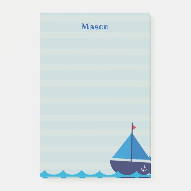 Blue Sail Boat Post it Notes Stationery Post-it Klebezettel (Vorderseite)