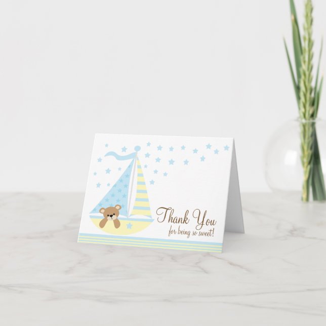 Blue Sailboat Baby Dusche Danke Note Card (Vorderseite)