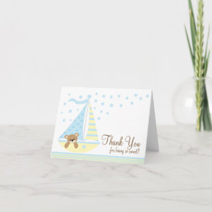 Blue Sailboat Baby shower Merci Carte Note