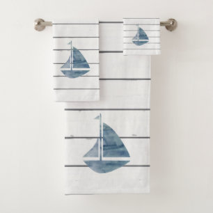 Blue Sailboat Nautic Shiplap Badetuch Set