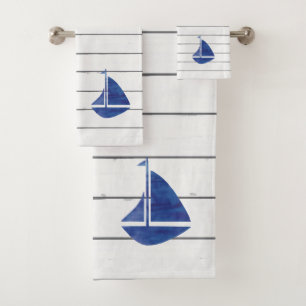 Blue Sailboat Nautic Shiplap Badetuch Set