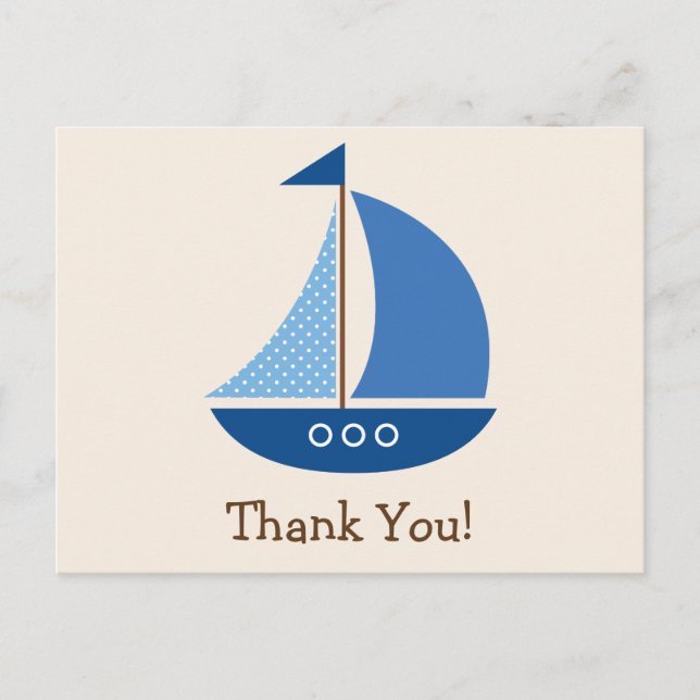 Blue Sailboat, Nautical; Danke Postkarte (Vorderseite)