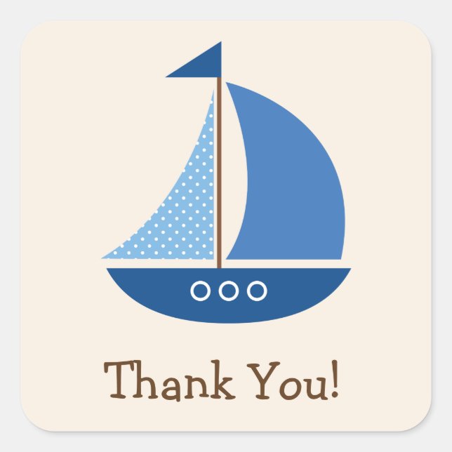 Blue Sailboat, Nautical; Danke Quadratischer Aufkleber (Vorderseite)