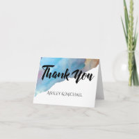 Blue & Sand Abstrakt Beach Wasserfarbe Vielen Dank