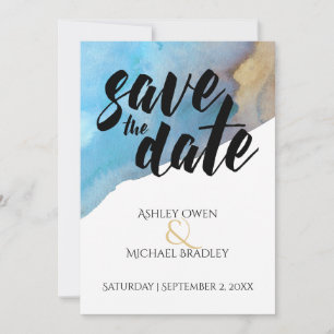 Blue & Sand Beach Wasserfarbe Save the Date