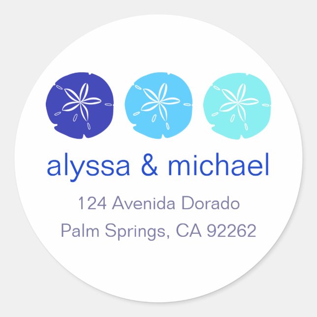 Blue Sand Dollar Address Labels Runder Aufkleber (Vorderseite)