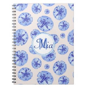 Blue Sand Dollar Aquarell-kundenspezifische Monogr Notizblock