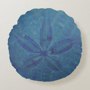 Blue Sand Dollar Nautical Coastal Rundes Kissen
