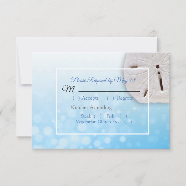 Blue Sand Dollar Oceanic Wedding RSVP Karte (Vorderseite)