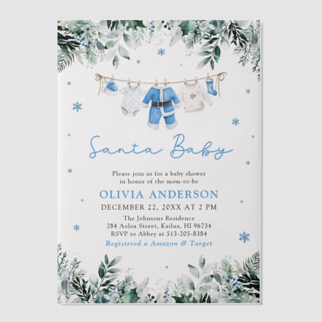 Blue Santa Baby Weihnachtskleidung Kinderdusche (Vorderseite)