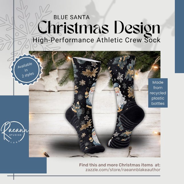 Blue Santa Christmas Design Athletic Crew Socks Socken (Von Creator hochgeladen)