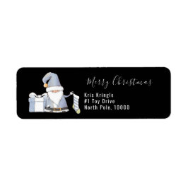 Blue Santa Gnome mit Strumpf und Geschenk