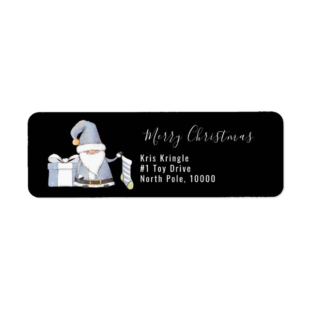 Blue Santa Gnome mit Strumpf und Geschenk (Vorne)