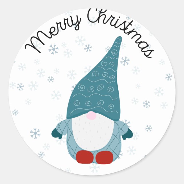 Blue Santa Gnome Runder Aufkleber (Vorderseite)
