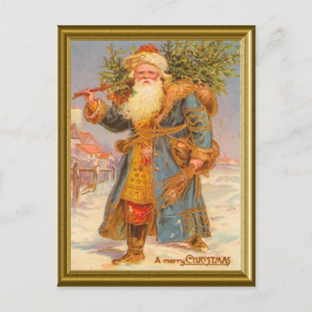 Blue Santa Santa Feiertagspostkarte (Vorderseite)