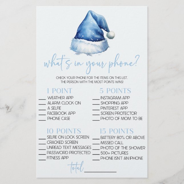 Blue Santa Was ist in Ihrem Handy Baby Duschgame Briefpapier (Vorderseite)