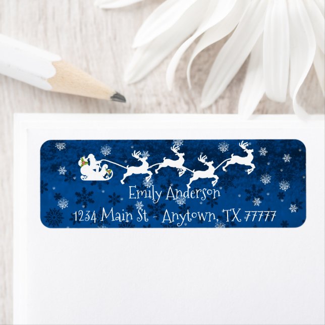 Blue Santa's Sleigh and Rentier Address Label (Insitu)