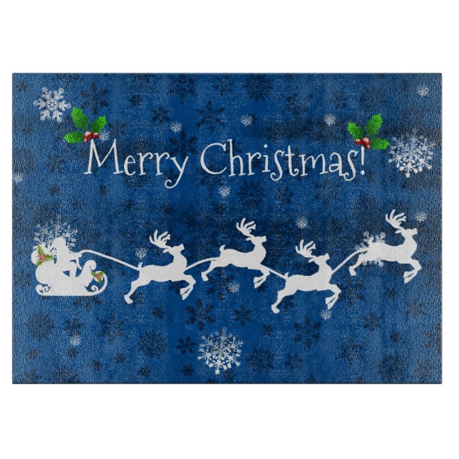Blue Santa's Sleigh and Rentier Cutting Board Schneidebrett (Vorderseite)