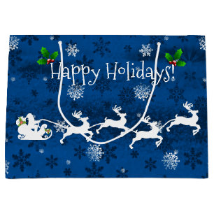 Blue Santa's Sleigh and Rentier Gift Bag Große Geschenktüte