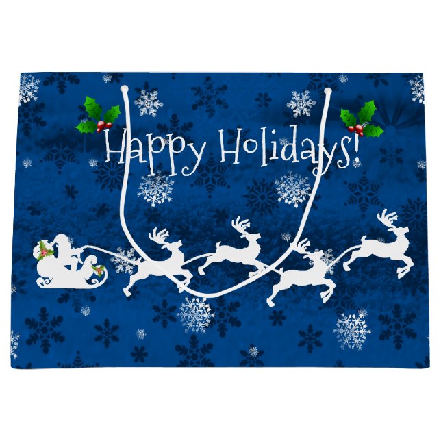 Blue Santa's Sleigh and Rentier Gift Bag Große Geschenktüte (Vorderseite)
